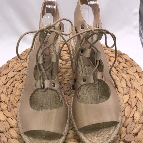 Carmen Made in Spain Ankle High Neutral Leather Lace Up Gladiator Espadrilles - Picture 2 of 8